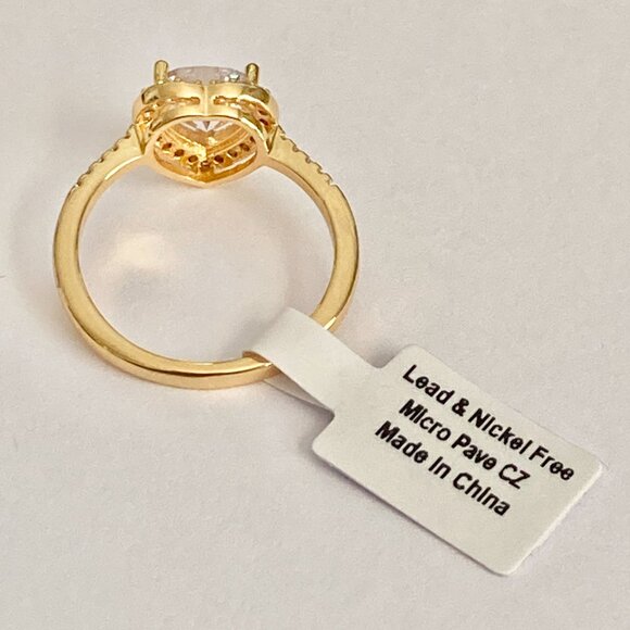 Heart Cut Cubic Zirconia Halo Cocktail Ring Yellow Gold Plated Size 7 8 9 - Picture 10 of 13